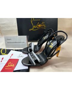 Christian Louboutin LipQueen Patent Black Sole 100mm Sandals