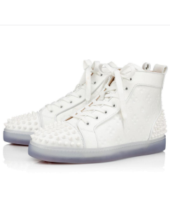 Christian Louboutin Lou Spikes 2 Sneaker High-Top Embossed Calfskin White 