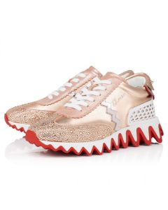 Christian Louboutin Loubishark P Strass Sneakers Iridescent Calf Leather Suede And Strass Pink