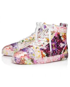 Christian Louboutin Louis High-Top Sneakers Crepe Satin Blooming Print Multicolor