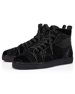 Christian Louboutin Louis High-Top Sneakers Velvet River Calf Leather Black