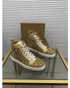 Christian Louboutin Louis Pik Pik Spikes Flat High-top Sneakers Calf Gold
