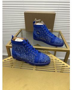 Christian Louboutin Louis Strass Sneakers Suede Calf And Strass Blue