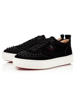 Christian Louboutin Low-top Happyrui Spikes Black/black Mat Velours Sneaker