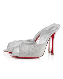 Christian Louboutin Me Dolly 100 Mm Mules Glittered Calf Leather Silver