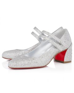 Christian Louboutin Miss Jane Strass 55 Mm Mary Janes Metallic Suede And Strass Crystal 