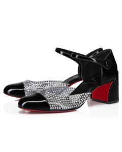 Christian Louboutin Miss Mj Strass 55 Mm Strappy Pumps Patent Calf Leather Pvc And Strass Black
