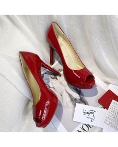 Christian Louboutin New Very Prive 120 Red Patent Platform Peep Toe Heels