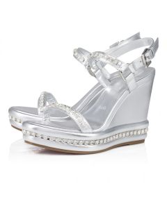 Christian Louboutin Pyrastrass 110mm Espadrilles Iridescent Nappa Leather And Strass Silver