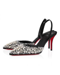 Christian Louboutin Queenissima Sling 80mm Sling Back Pumps Moire Fabric Black