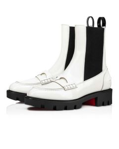 Christian Louboutin Spikita Booty Montezu Lug Flat  Bianco/black Calf Shoes