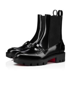 Christian Louboutin Spikita Booty Montezu Lug Flat  Black Calf Shoes
