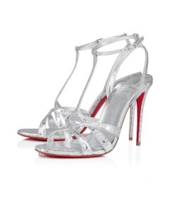 Christian Louboutin Tangueva 100 Mm Strappy Sandals Iridescent Calf Leather Silver